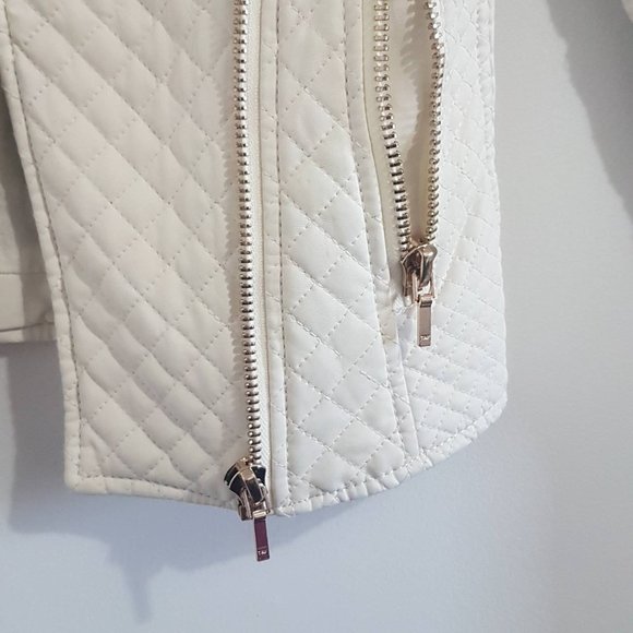 Zara Faux White Leather Jacket w/ Quilted Pattern - Picture 6 of 12